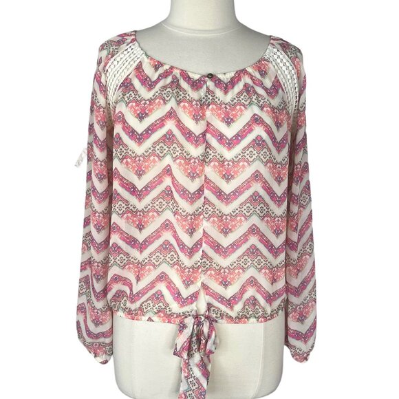 No Boundaries Blouse Shirt Womens Medium Pink Cream New Long Sleeves - Picture 1 of 10